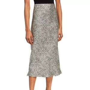 Bardot Satin Midi Animal Print Skirt - Black + White - Size Large